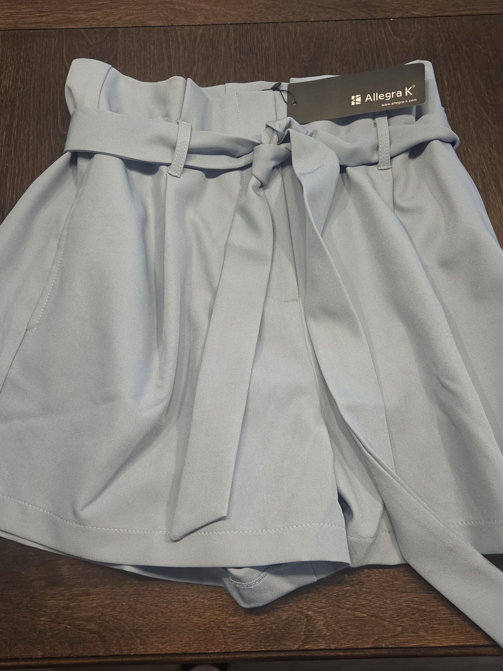 Allegra K Light Blue High-Waist Tie Paperbag Shorts